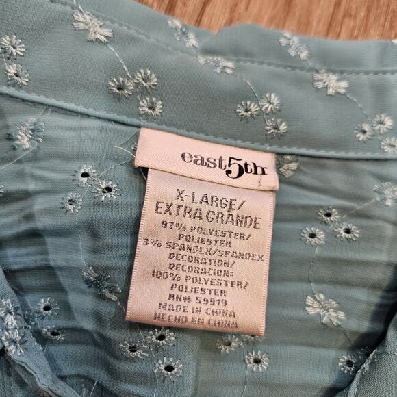 Y2K Floral Babydoll Blouse Women XL Blue Embroidered Short Sleeve Fairycore Boho - Picture 7 of 9